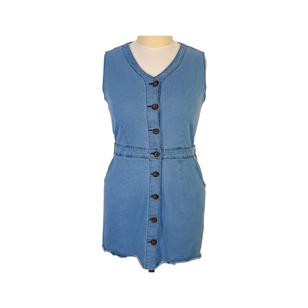 Women's Blue Denim Dress Size XL Button-Up Sleeveless Stretch